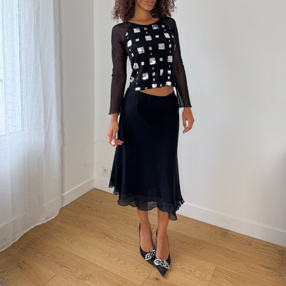 Vintage Y2k Sheer Mesh Sequin Top (S/M) - image 2